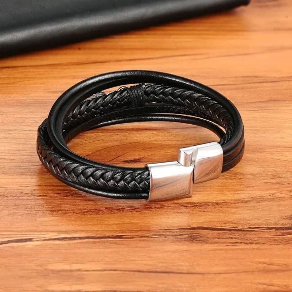 Pulsera De Cuero Multicorreas Trenza - Imagen 4