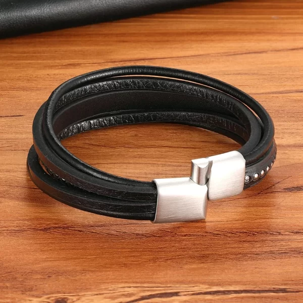 Pulsera De Cuero Multicorreas Trenza - Imagen 5