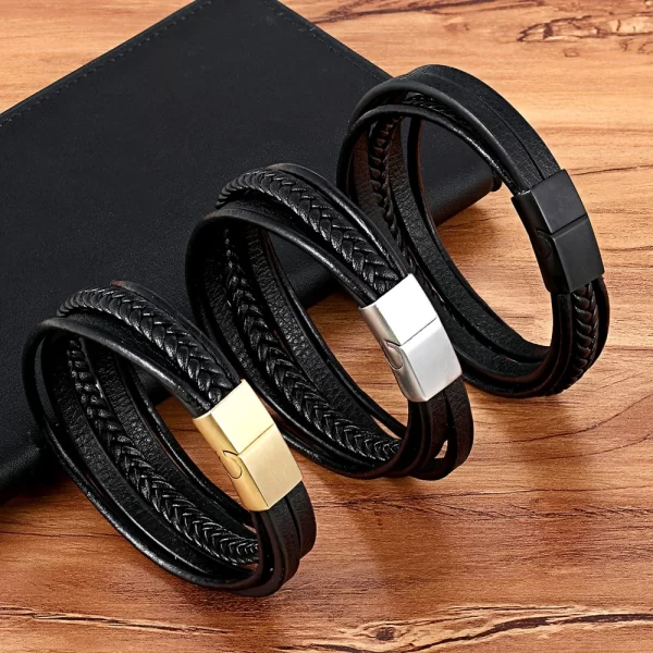 Pulsera De Cuero Multicorreas Trenza - Imagen 6