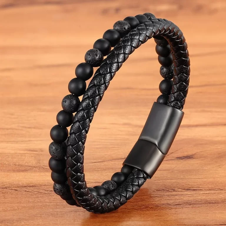 Pulsera De Cuero Piedra Volcánica