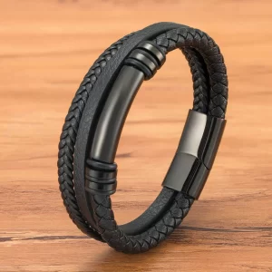 Pulsera De Cuero Placa Cilindrica