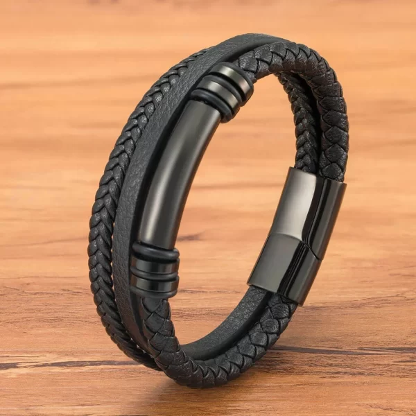 Pulsera De Cuero Placa Cilindrica