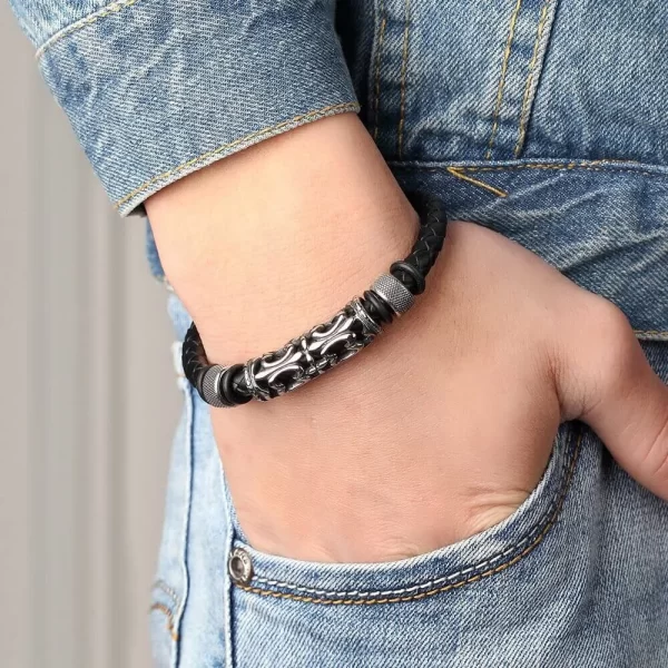 Pulsera Lazo De Cuero Flor De Liz - Imagen 2