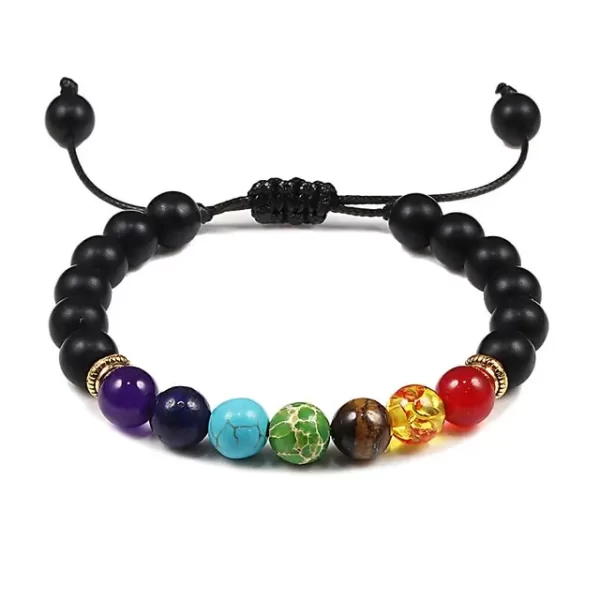 Pulsera 7 Chakras Onix Mate Con Nudo Corredizo