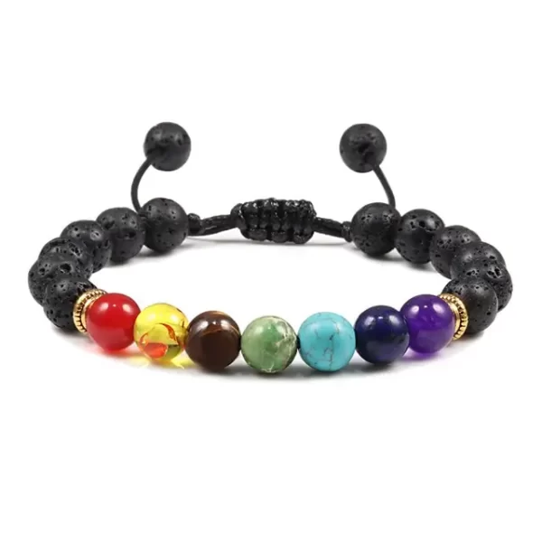 Pulsera 7 Chakras Duo Piedra Volcánica Con Nudo Corredizo - Imagen 2