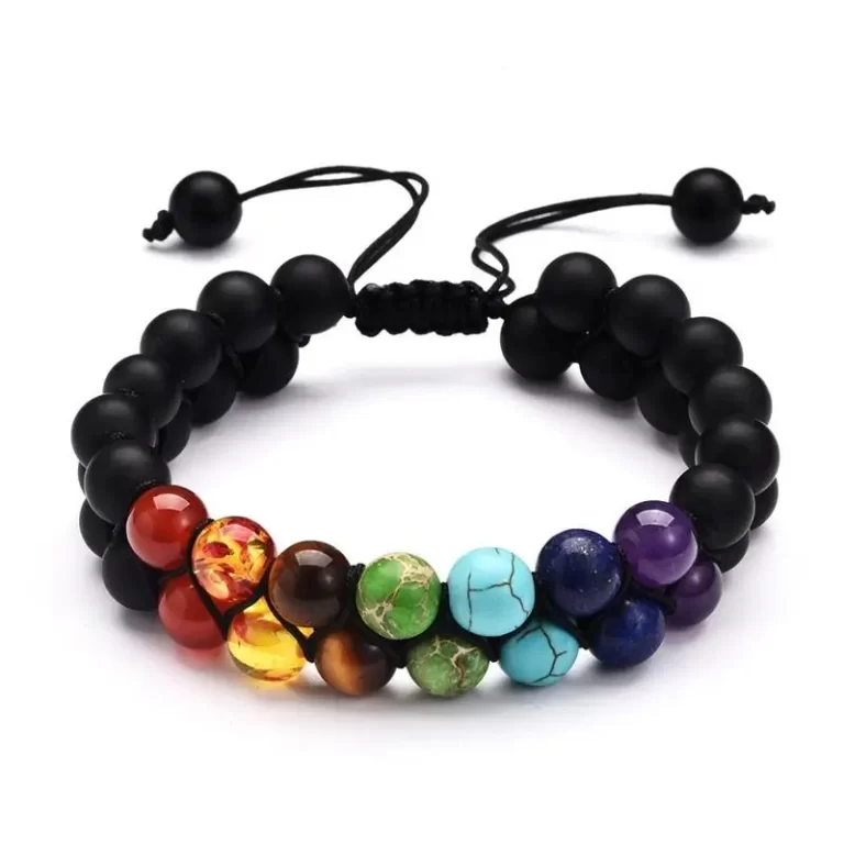Pulsera 7 Chakras Doble Onix Mate Con Nudo Corredizo