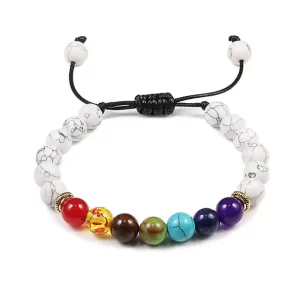Pulsera 7 Chakras Howlita Blanca Con Nudo Corredizo