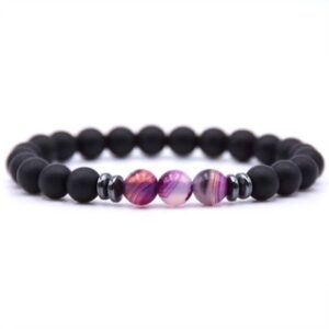 Pulsera Con Piedra Natural En Nailon Elástico - Amatista y Onix