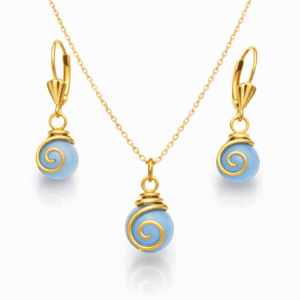 💙 Juego Collar + Aretes en Cuarzo Ágata Azul