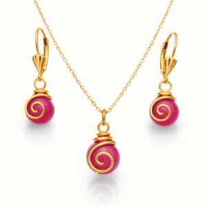 Juego Aura Fucsia Collar y Aretes en Acero con Cuarzo Ágata Natural