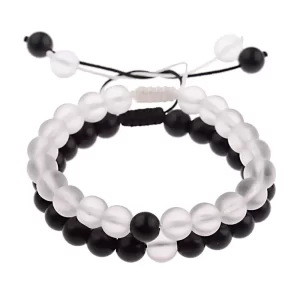Pulseras Duo En Hilo y Nudo Corredizo - Quarzo Cristal y Onix Mate
