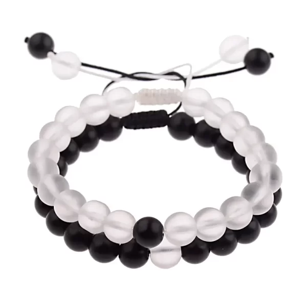 Pulseras Duo En Hilo y Nudo Corredizo - Quarzo Cristal y Onix Mate