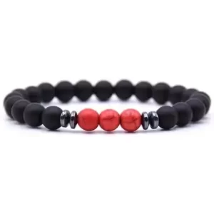 Pulsera Con Piedra Natural En Nailon Elástico - Howlita Roja y Onix