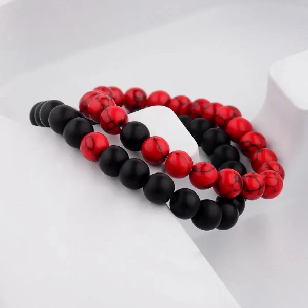 Pulseras Duo En Nailon Elástico - Howlita Roja y Onix Mate
