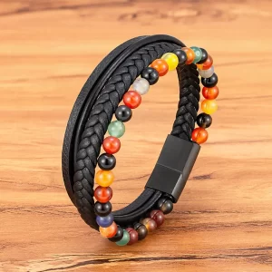 Pulsera De Cuero Multicorreas Piedras Naturales- PAGO ANTICIPADO