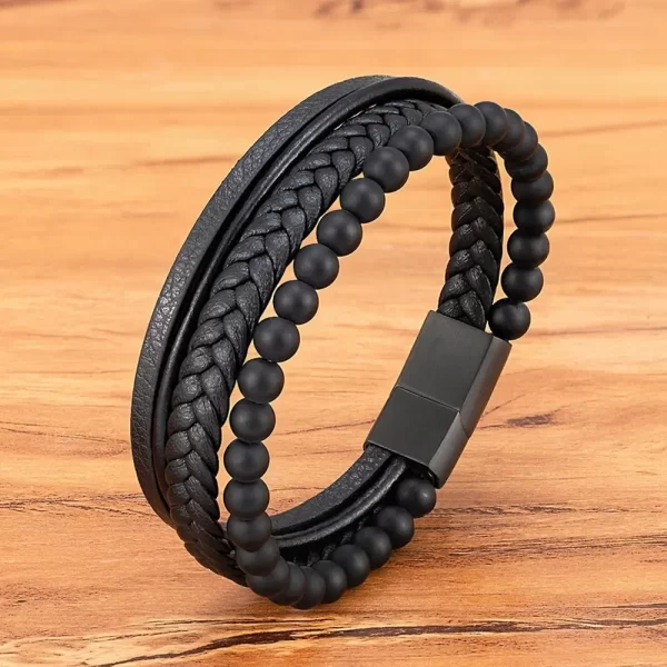 Pulsera De Cuero Multicorreas Piedras Naturales- PAGO ANTICIPADO - Imagen 2