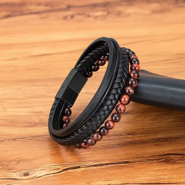 Pulsera De Cuero Multicorreas Piedras Naturales- PAGO ANTICIPADO - Imagen 3