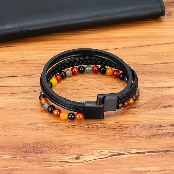 Pulsera De Cuero Multicorreas Piedras Naturales- PAGO ANTICIPADO - Imagen 4