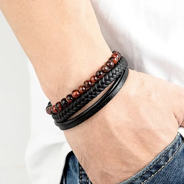 Pulsera De Cuero Multicorreas Piedras Naturales- PAGO ANTICIPADO - Imagen 6