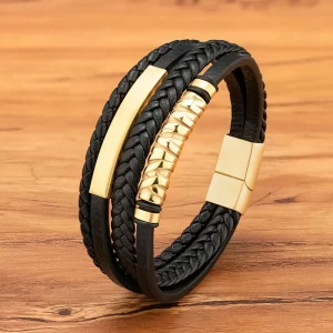 Pulsera De Cuero Multicorreas Placa Labrada Con Placa Sencilla - PAGO ANTICIPADO