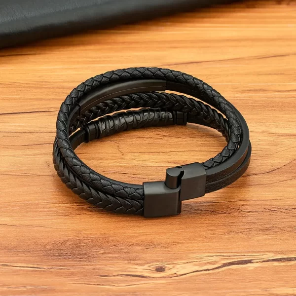 Pulsera De Cuero Multicorreas Placa Labrada Con Placa Sencilla - PAGO ANTICIPADO - Imagen 3