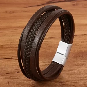 Pulsera De Cuero Multicorreas Trenza Café - PAGO ANTICIPADO