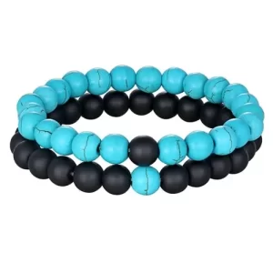 Pulseras Duo En Nailon Elástico - Turquesa y Onix Mate