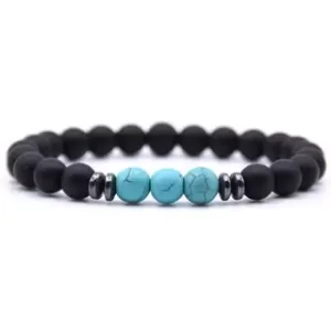 Pulsera Con Piedra Natural En Nailon Elástico - Onix Mate y Turquesa