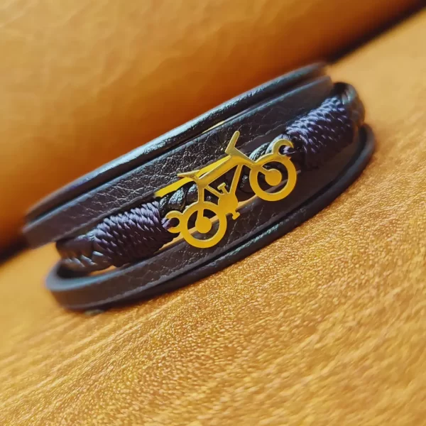Pulsera De Cuero Dije De Bicicleta - Imagen 2