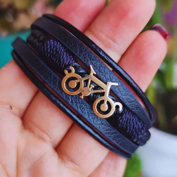 Pulsera De Cuero Dije De Bicicleta - Imagen 3